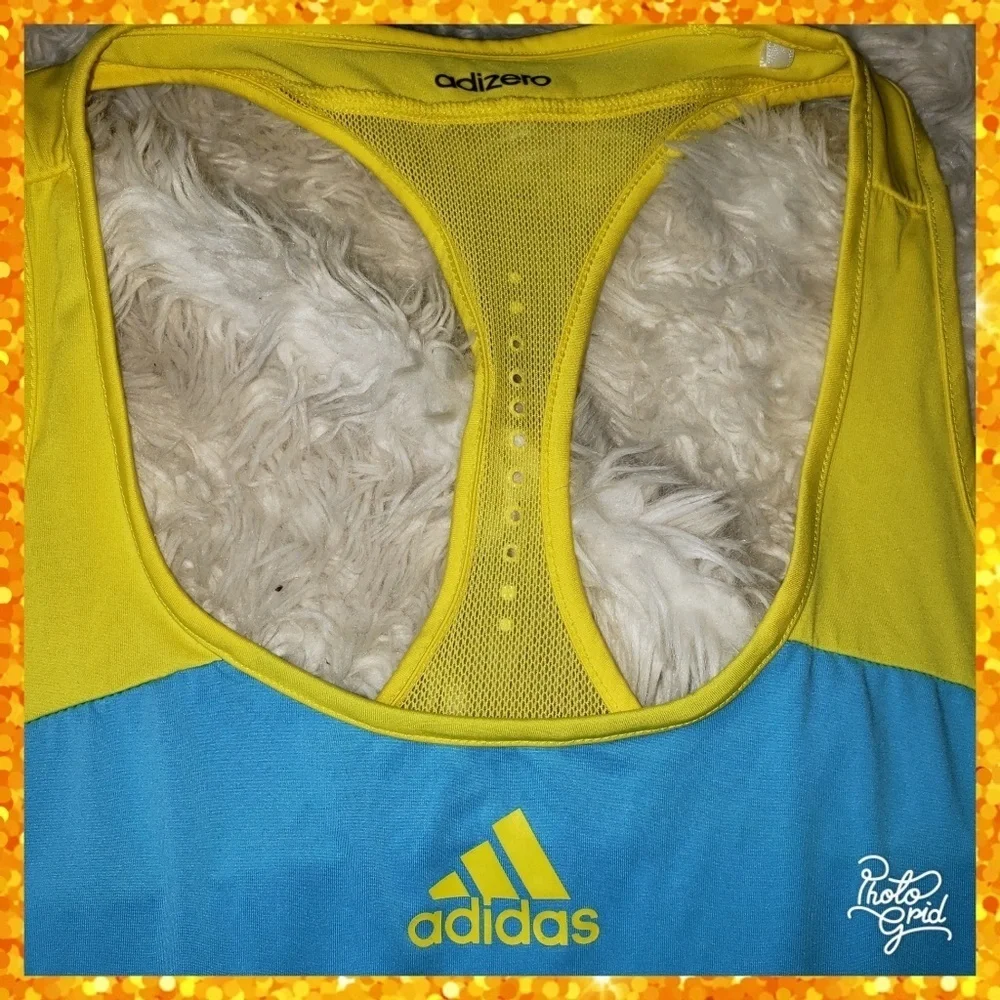 💋Adidas Small climacool tank top yellow blue race - Picture 2 of 5